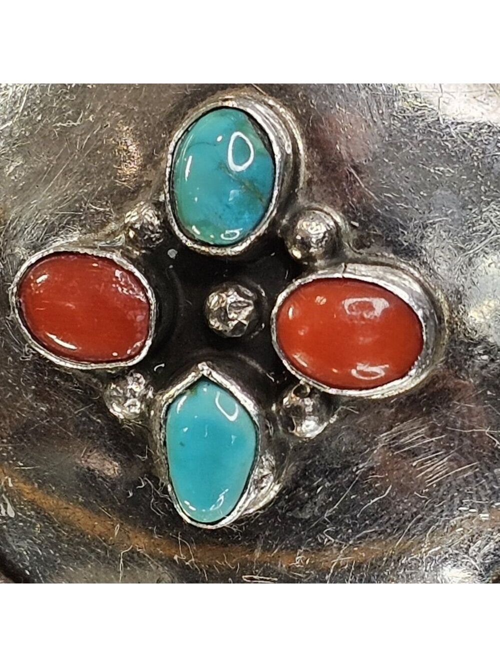 Navajo Turquoise And Coral Sterling Silver Bolo Tie Native American Vintage - Picture 4 of 11